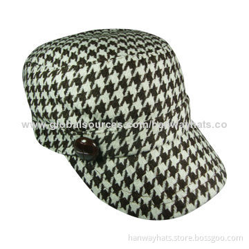 Houndstooth military hat with button trims